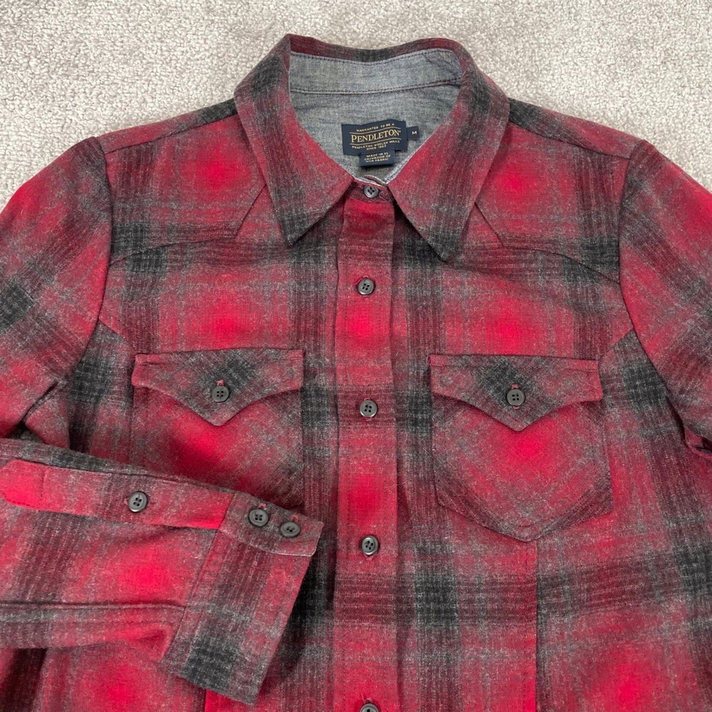 Pendleton Wool Shirt Womens Medium Flannel Western Plaid Button Up Red Black
